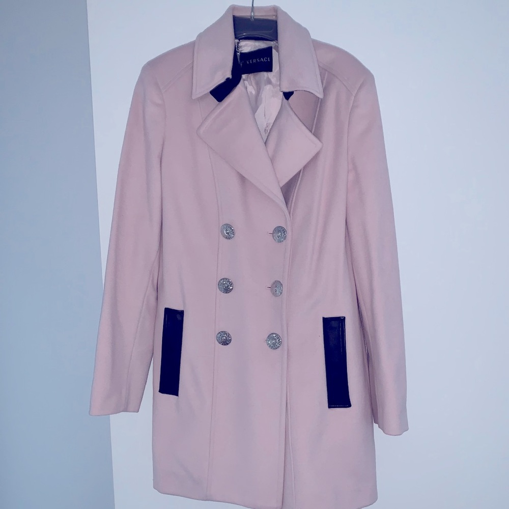 Versace pink wool double breast coat